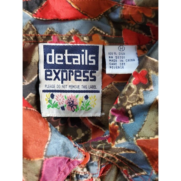 Vintage Details Express Silk Short Sleeve Button Down Medium Shirt Geometric... - Picture 12 of 12